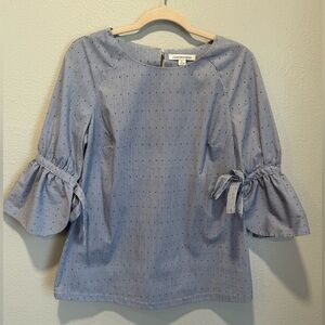 Counterparts Stripes and Dots Blue and White Bell Sleeve Top Size Small